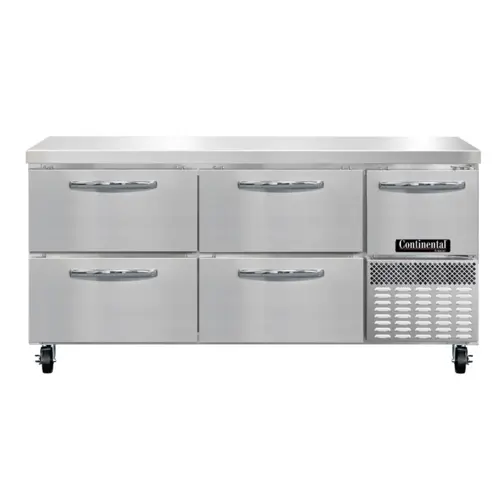 Continental FA68SN-D 68"W Worktop Freezer W/ (3) Sections, (1) Door, (4) Drawers, 115v