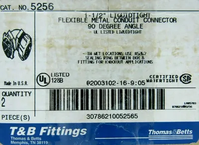 NEW BOX OF 2 THOMAS & BETTS 5256 CONDUIT CONNECTOR 1-1/2" 90 DEG