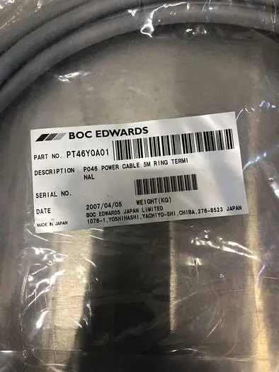 BOC EDWARDS PT46Y0A01 P046 POWER CABLE 5M RING TERMINAL