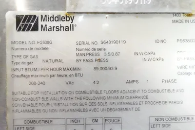 2019 MIDDLEBY MARSHALL TRIPLE STACK NATURAL GAS SPLIT BELT PIZZA CONVEYOR OVEN MODEL PS638G