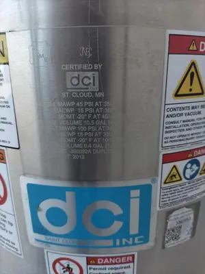 Tank, 10.6 Gallon (40 Liter), DCI, Agitated, Stainless Steel, 45 PSI, FV, #5991469