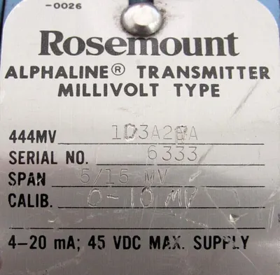 USED ROSEMOUNT 1D3A2NA ALPHALINE TRANSMITTER MILLIVOLT TYPE