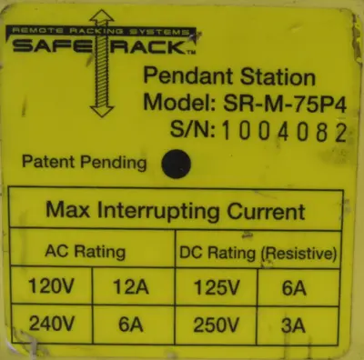 USED SAFE RACK SR-M-75P4 HOIST PENDANT SRM75P4