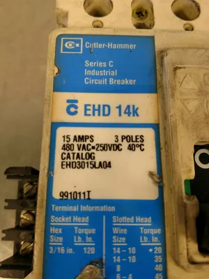 Cutler-Hammer EHD 14K Circuit Breaker 15 Amp Ser C - EHD3015LA04 4E-7
