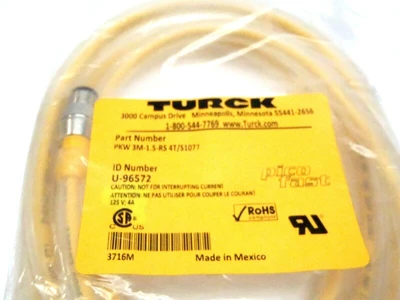 NEW TURCK MALE 12 ANGLED FEMALE M8 CORDSET