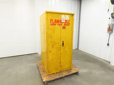 Eagle Flammable Liquid Safety Cabinet Yellow Bi Fold Door 60 Gal Self Closing
