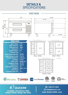 New | in-Stock Dukers New Dukers DCB36-D2 Chef Base Refrigerator with 2 Drawers Chef Bases Illinois US | Falcon Restaurant Supply #1376268