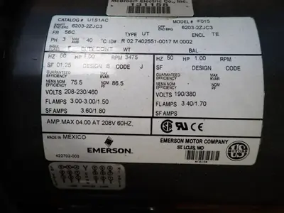 USED EMERSON MOTOR CO. U1S1AC/F01S