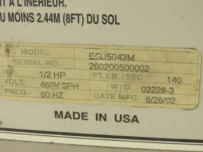 Liftmaster EGJ5043M Overhead Door Operator 1/2 Hp 140 Ft. Lb./Sec 460V 3Ph