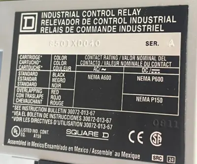 NEW SQUARE D 8501XD040 DC CONTROL RELAY SER. A 8501XD040 V53