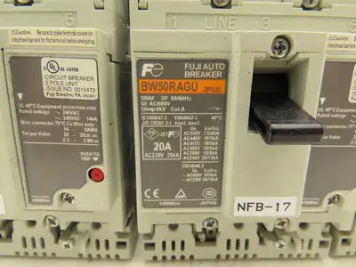 Fuji BW50RAGU-3P020 3-Pole Auto Circuit Breaker 20A 500V 3Ph Molded Case