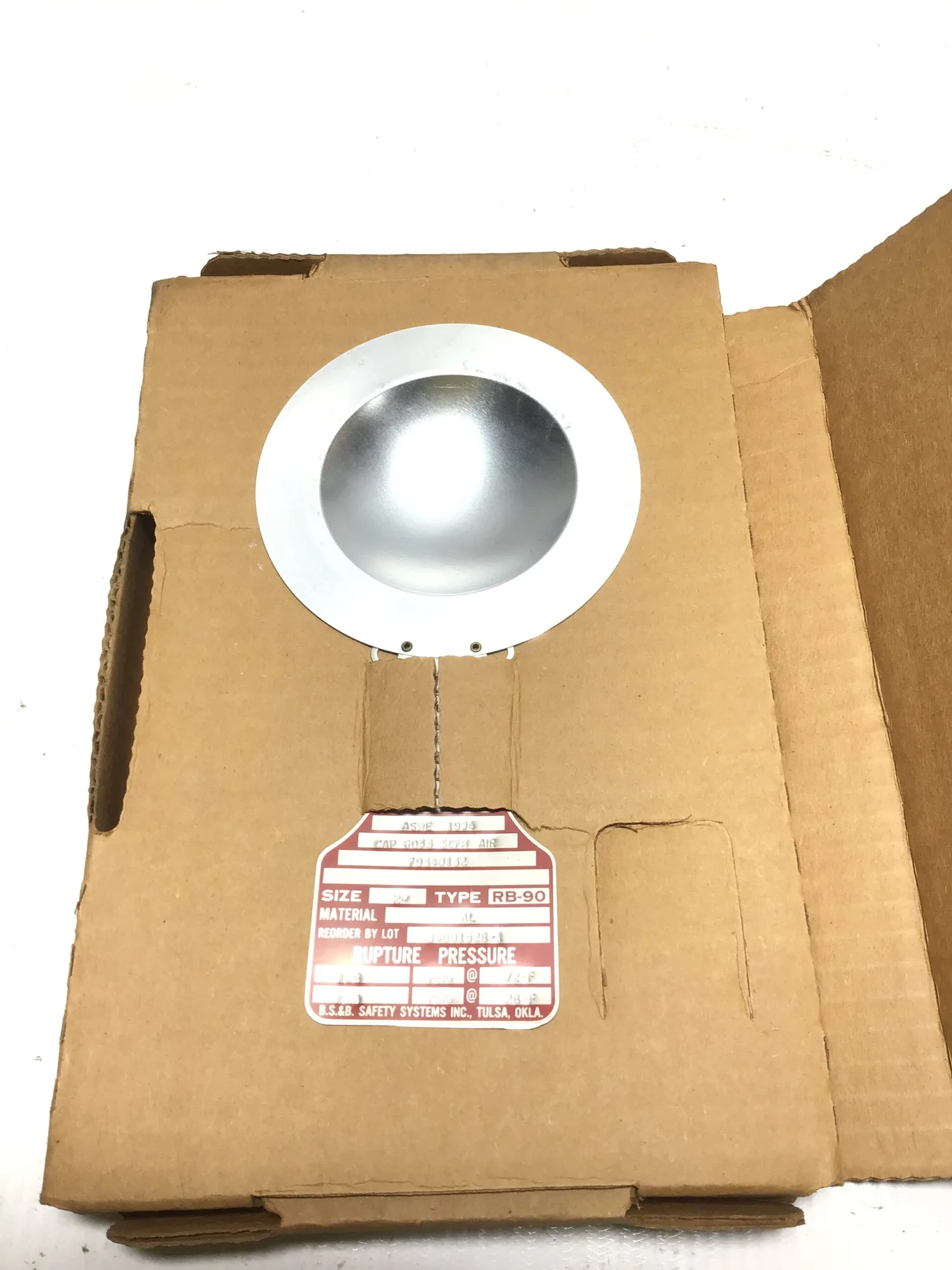 BS&B Safety System 94001528-1 Rupture Disk 2″ 128/130 PSIG 72/28°F Type RB-90