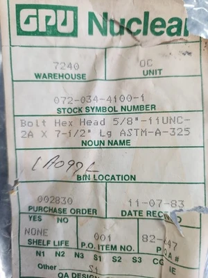 🆕️ *LOT OF 3* Hex Head Bolt 5/8"-11UNC-2A X 7-1/2 ASTM-A-325 ⚡️🇺🇸 SHIP