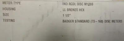 NEW BADGER PFT1E METER 1-1/2" M120B