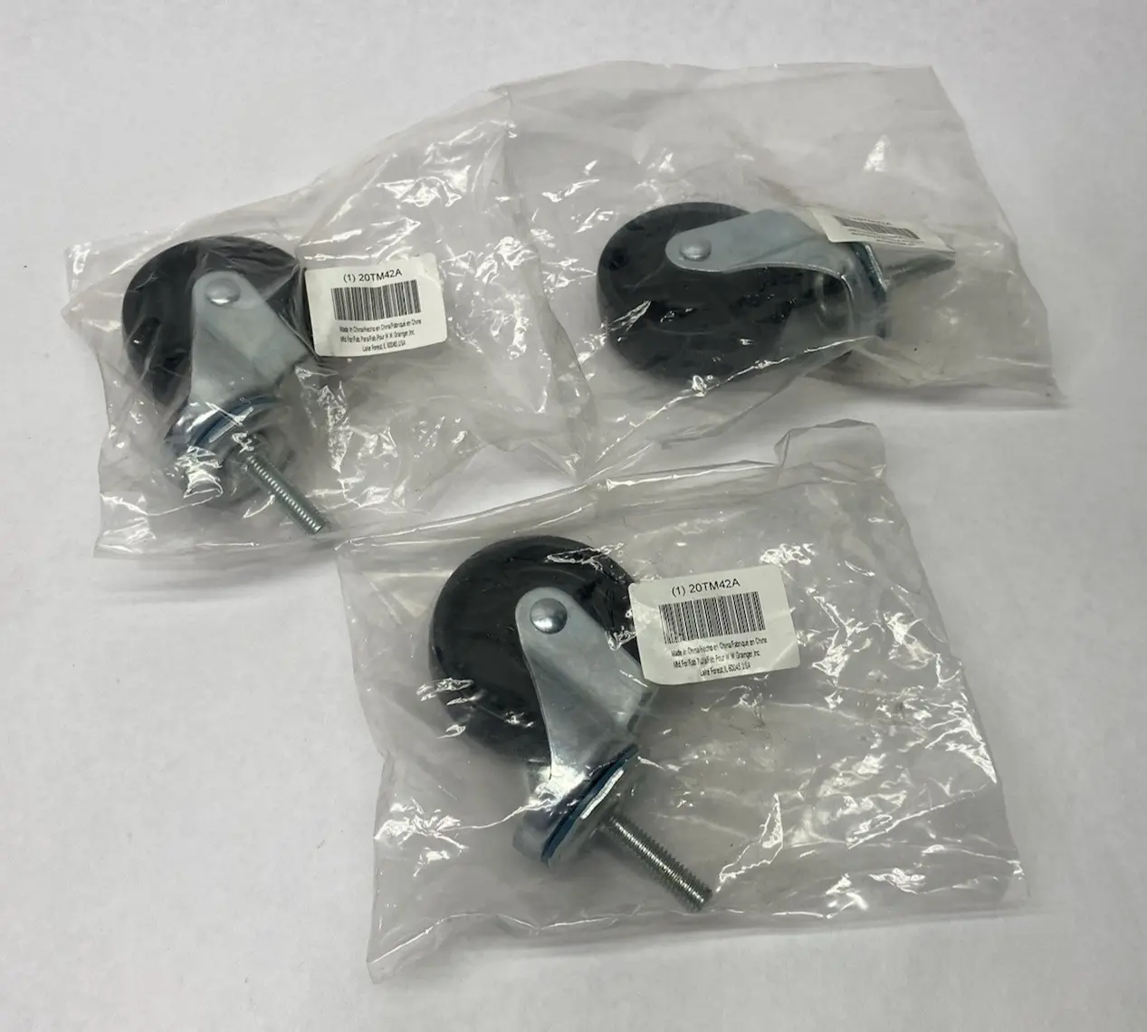 20TM42 Swivel Stem Caster 3" Wheel 125lbs Capacity LOT OF 3