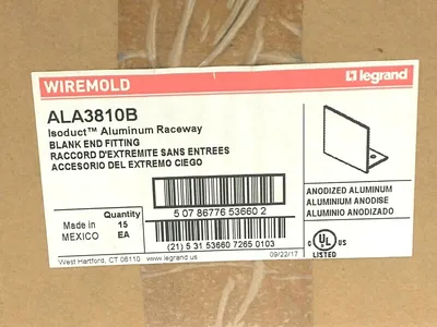 ALA3810B | Wiremold  Aluminum Raceway Blank End Fitting BOX OF 15 - New
