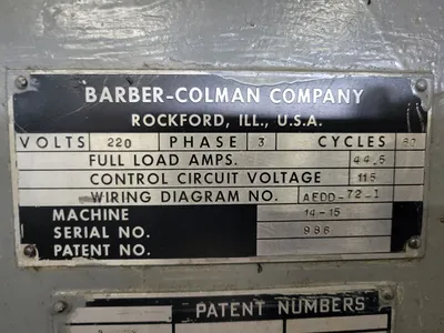 BARBER COLMAN 14-15 Gear Hobbers (Horizontal) | Myers Technology Co., LLC (6)