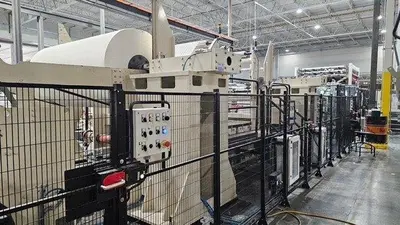 108" WIDE UNIVERSAL TISSUE TECHNOLOGY BRT/KRT REWINDING LINE W/4 LANE LOG SAW