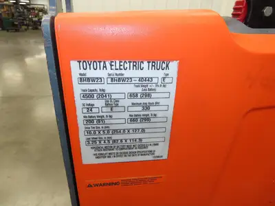 Toyota 8HBW23 Electric Walkie Pallet Jack 4500 lb 45" Forks 8.5" Lift 24V 1590H