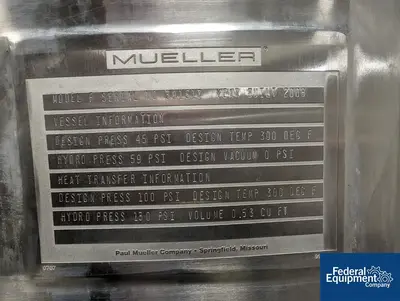 NEW Mueller 500 Liter Mueller Bioreactor, 316 S/S, 45/100#