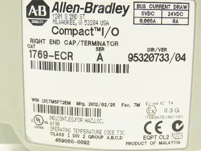 Allen Bradley 1769-PA2 Compact I/O Power Supply Series A w/Terminator End Cap
