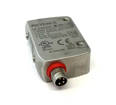 USED KEYENCE SELF-CONTAINED CMOS LASER SENSOR, RECTANGULAR M8 CONN. 500MM