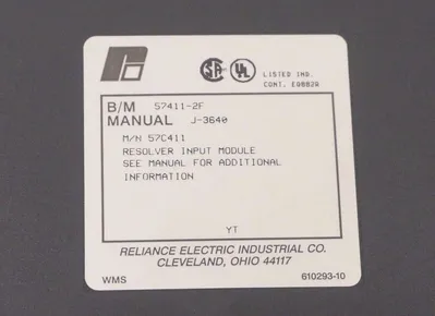 RELIANCE ELECTRIC 57411-2F RESOLVER INPUT MODULE J-3640, 57C411