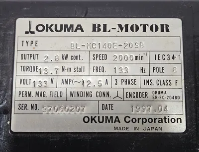OKUMA BL-MC140E-20SB Servo Motors | Great American Equipment Company (5)