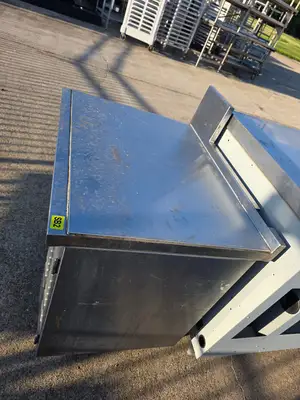 Used Falcon Restaurant Supply, Inc. Used 30"X 24.75" X 30" Stainless Steel Table with Shelf and Small Cabinet - SB2 - SS360 Food Prep Tables Illinois US | Falcon Restaurant Supply #1373772