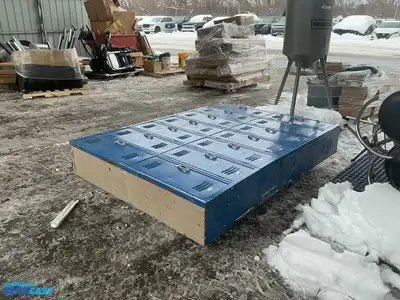 14 door blue metal locker unit 60”x84” (each one is approximately 10”24”x10”)