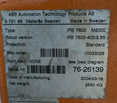 USED 2004 ABB IRB 7600-400/2.55