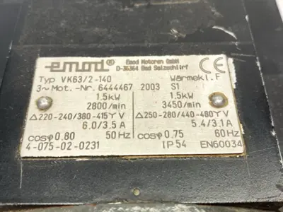 Used Emod Spindle Servo Motor 2800/3450rpm 240/415V 280/480V 1.5kW 6444467 Servo Motors Michigan US | Maverick Industrial Sales #1398898