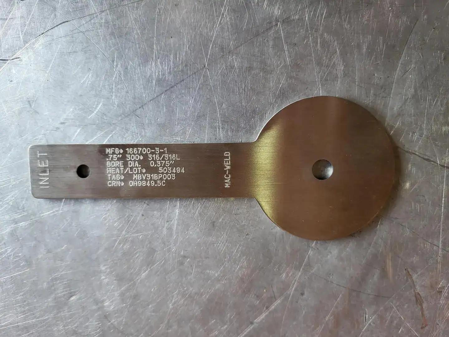 3/4" Paddle Orifice Plate Inlet 0.375"