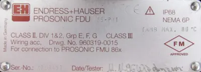 USED ENDRESS HAUSER FDU 85-PN1 ULTRASONIC SENSOR PROSONIC FDU85PN1