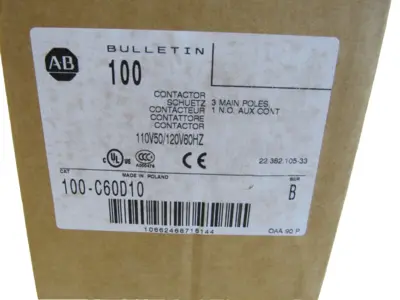 ALLEN BRADLEY 100-C60D10 CONTACTOR SER. B 100C60D10 NEW, SURPLUS