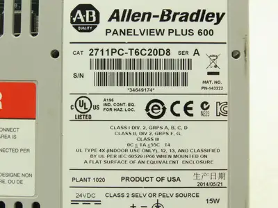 Allen Bradley 2711PC-T6C20D8 HMI PanelView Plus 600 6" Operator Touch Panel