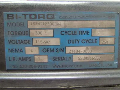 Bi-Torq IS3WT12300EA4 Actuator w/3 Way 1-1/4"NPT Valve 115VAC 300In/Lbs Torque