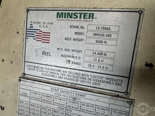 Used 2007 MINSTER MRH20-38S / MSH30-32-7 Coil Reels and Straighteners Michigan US | S & G Press and Machinery Sales #76899