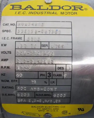 USED BALDOR MVM3461D MOTOR 208-230/460V 1725RPM