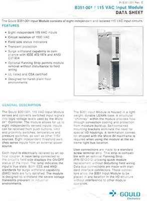 Gould Modicon AS-B351-001 Input Module for Micro 84 PLC Controller System, 115V [Refurbished]