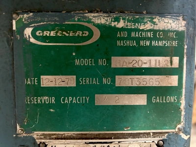 USED 1978 GREENERD PRESSES GREENERD HA-20-11L2 PRESS