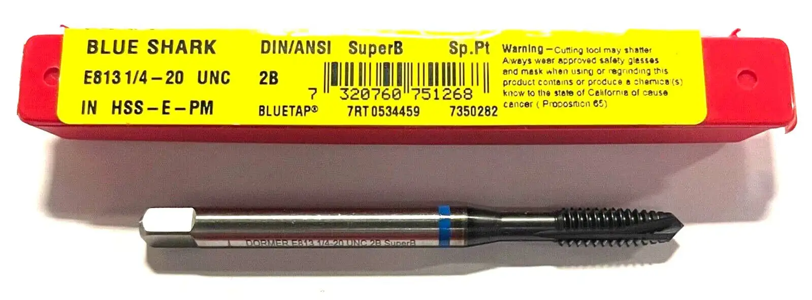 Dormer 1/4-20 Machine Tap HSS-E-PM Spiral Point Plug Tap Blue Ring 3FL H5 2.5xD
