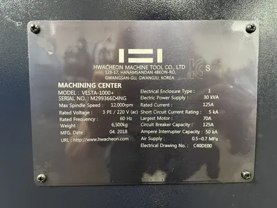 USED 2018 HWACHEON VESTA-1000