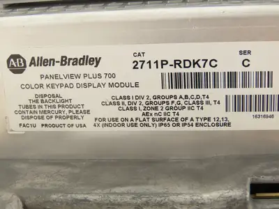 Allen Bradley 2711P-K7C4A8 PanelView Plus 700 Keypad/Touch W/Module 2711P-RDK7C