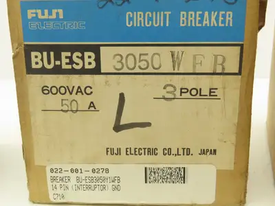 Fuji Electric BU-ESB3050 Circuit Breaker 50A 600V 3 Pole Shunt Trip Lot of 3