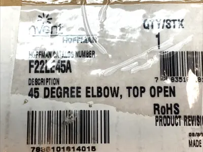 USED HOFFMAN 45° LAY-IN WIREWAY ELBOW 2.5" X 2.5" GRAY STEEL TYPE 12