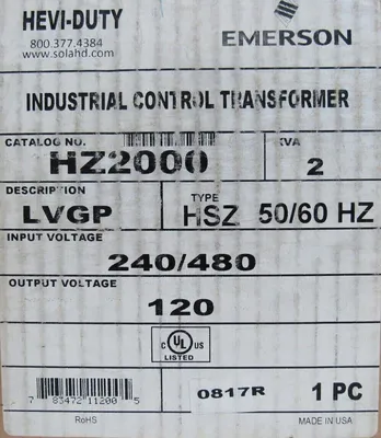 NEW EMERSON HZ2000 TRANSFORMER LVGP