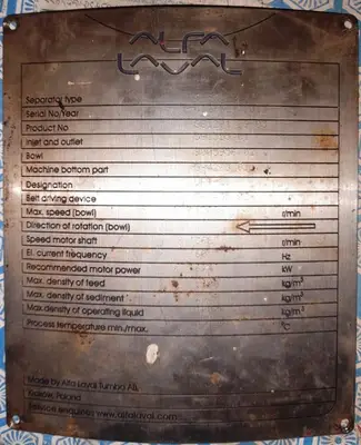 (2) Alfa-Laval S-921 fuel/lube oil purifiers, 316SS.