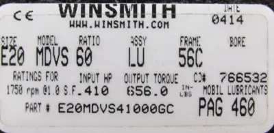 NEW WINSMITH E20MDVS41000GC GEAR REDUCER 60:1 E20MDVS60LU56C