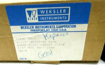 REPAIRED WEKSLER INSTRUMENTS 28-Z RECEIVER GAGE 28Z RANGE 0-100 4 1/2 INCH FACE